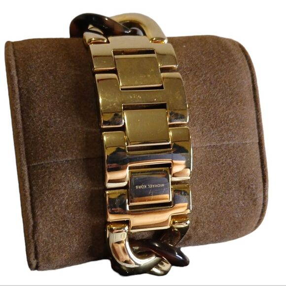 Micheal Kors Stainless Steel Caseback #4296 TORTOISE‎ CHAIN LINK WATCH USED - Picture 3 of 7
